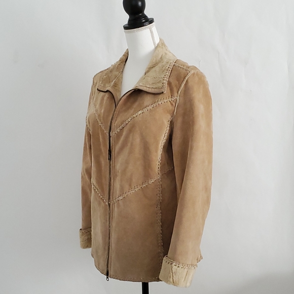 Suede Leather vintage Shearling Zip Front jacket Medium - Picture 4 of 16